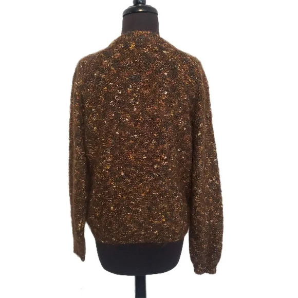 PAUL et DUFFIER VINTAGE BROWN MOHAIR BLEND EYELASH CARDIGAN SWEATER SIZE MED - Picture 4 of 8